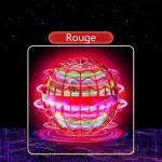 Ballon lumineux rouge avec effets de lumière et de mouvement, illustrant un objet scientifique ou décoratif futuriste.