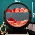 Relógio de areia rotativo com montanhas coloridas e escala de 20cm, mostrando o movimento das areias em diferentes cores e formas.