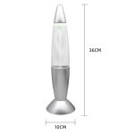 Lâmpada de lava com efeito de tornado visível, iluminação suave, corpo metálico e base estável, altura de 36cm, diâmetro de 10cm, ideal para decoração científica e educativa.
