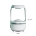 Humidificador com design futurista, estrutura de arco e base redonda, medindo 22.9cm de altura e 12cm de diâmetro, com detalhes em cinza e branco.