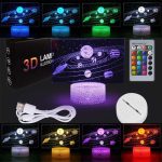 Lâmpada 3D do Sistema Solar com várias cores, controlo remoto e base de luz LED, ideal para decoração educativa e científica.
