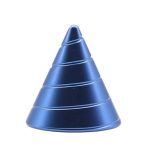 Cone giroscópico de plástico azul com várias camadas, usado para demonstrações de física e equilíbrio.