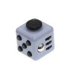 Cubo fidget com botões pretos, luz LED e várias faces, usado para aliviar stress e melhorar concentração.