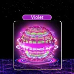 Globo luminoso roxo com um design tecnológico futurista, rodeado de efeitos luminosos e círculos concêntricos, sobre um fundo negro estrelado.