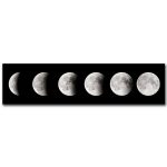 Sequência de imagens mostrando as diferentes fases da Lua, desde a Lua Nova até à Lua Cheia, em um fundo preto.