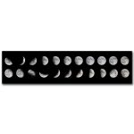 Sequência de imagens mostrando as diferentes fases da Lua, desde a nova até à cheia, em um fundo preto.