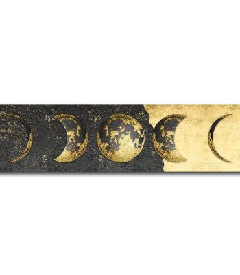 Fases da lua em relevo dourado, mostrando as diferentes fases desde a lua nova até à lua cheia, com detalhes em relevo e acabamento dourado.