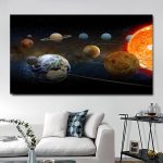 Poster com representação artística dos planetas do sistema solar, incluindo o Sol, Mercúrio, Vénus, Terra, Marte, Júpiter, Saturno, Urano e Netuno, com órbitas visíveis.