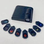 Conjunto de lentes e projetor portátil para exibir imagens do Sistema Solar em diferentes ângulos e detalhes, com caixa de armazenamento compacta.