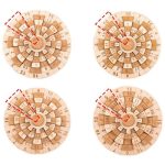 Quatro discos de quebra-cabeças matemáticos com diferentes configurações de números e linhas vermelhas de destaque, usados para exercícios de raciocínio.