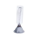 Tubo de água transparente com base cinzenta, mostrando água a criar um tornado interno.