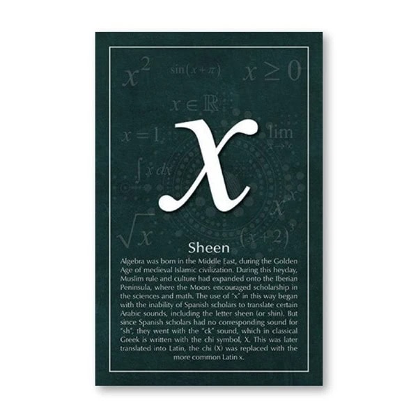 Símbolo 'x' grande em destaque numa placa de quadro-negro com fórmulas matemáticas ao fundo.