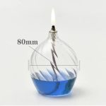 Lâmpada de plasma com óleo azul e fio de ignição visível, altura de 80mm, sobre fundo branco.