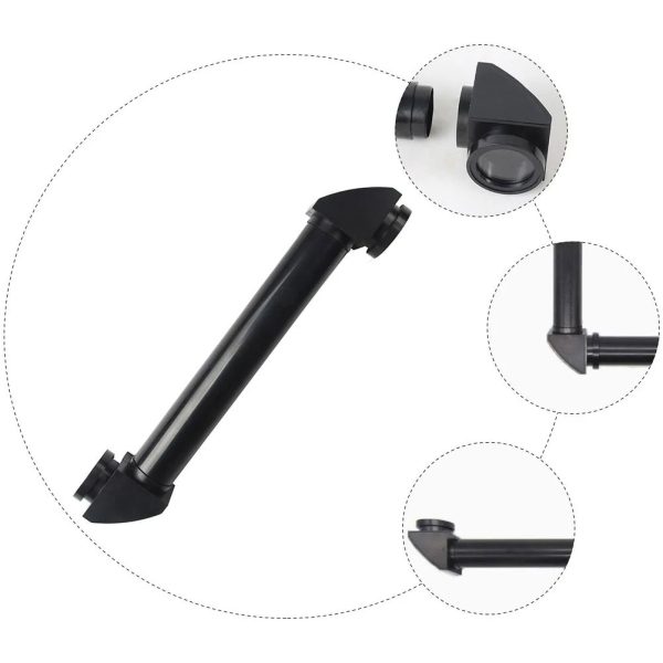 Suporte de plástico preto com várias peças de encaixe para montagem de periscópio infantil, incluindo uma lente e articulações.