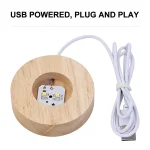 Luz de plasma circular de madeira com cabo USB, iluminação de plasma visível através do centro, para decoração ou experiências científicas.