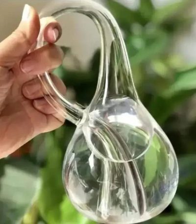 Pipeta de vidro em forma de pêra, usada para experiências de laboratório ou decoração científica.