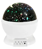 Lâmpada de plasma com design de estrelas, lua e planetas em cores fluorescentes, vista de cima, com base branca e controlos na frente.