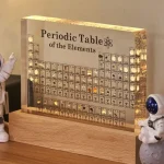 Tabela periódica interativa com efeitos luminosos, decoração científica para espaço ou escritório.
