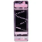 Relógio de bolhas com luz LED rosa, mostrando bolhas a subir em diferentes níveis, com caixa de plástico transparente e detalhes decorativos.