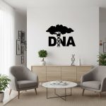 Decoração de parede com DNA e árvore genealógica, ideal para um interior científico ou educativo, trazendo um toque moderno e educativo ao seu espaço.