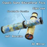 Luneta de jogo clássico com espelho 3D, função de rotação de 360 graus, orifício de visão e extensão ajustável, decorada com mapas antigos.