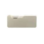 Caixa de armazenamento de plástico branco com tampa deslizante, vista frontal, para organização de materiais científicos ou educativos.