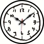 Relógio de parede com números grandes, ponteiros pretos e fundo branco, mostrando a hora 10:10.