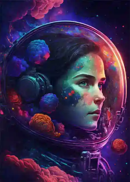 S29017fded65c480fa214c74a6435d303C.webp Mulher astronauta quadro abstrato – Image 1