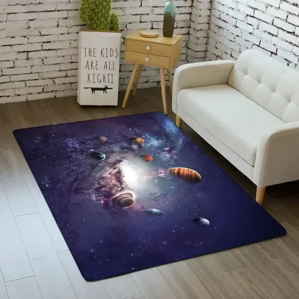 Tapete decorativo com design de espaço, planetas, estrelas e galáxias, ideal para quartos infantis ou espaços educativos.