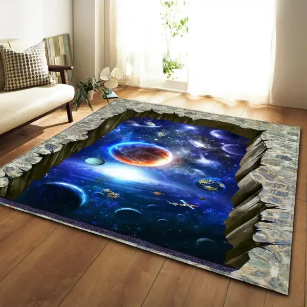 Tapete 3D com ilustração de espaço, planetas, estrelas e galáxias, com efeito de profundidade e detalhes realistas.
