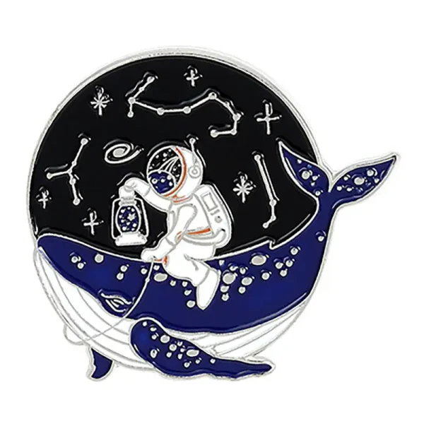 Placa decorativa com um astronauta e uma baleia.