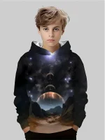 Hoodie com padrão cósmico e planetas.