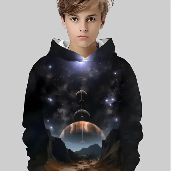 Hoodie com padrão cósmico e planetas.