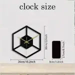 Horloge murale design avec cadre géométrique noir, dimensions 26cm x 30cm, idéale pour décoration intérieure moderne et élégante.