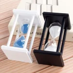 Ampulheta de escritório em madeira e plástico, decoração científica elegante para escritório ou prateleira, disponível em preto e branco, perfeita para um toque decorativo moderno.