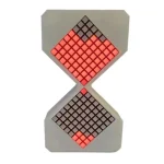 Pingente em forma de lâmpada com grade luminosa vermelha e preta, ilustrando um design científico moderno e inovador.