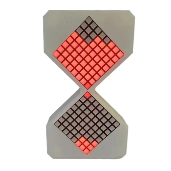 Pingente em forma de lâmpada com grade luminosa vermelha e preta, ilustrando um design científico moderno e inovador.