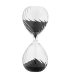 Ampulheta científica em vidro preto e branco, design elegante, símbolo de tempo e precisão, perfeita para decoração de escritório ou estudos.
