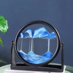 Relógio de água decorativo com montanhas em vidro, ideal para decoração científica e moderna.