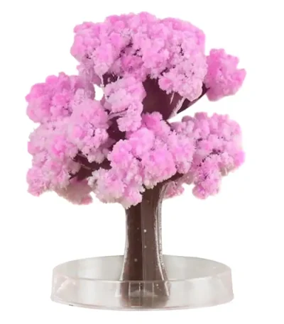 Árvore decorativa científica em plástico rosa com tronco castanho, ideal para a decoração de escritório ou laboratório.