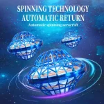 Veículos aeroespaciais em rotação automática com tecnologia de spinning, ilustrando uma aeronave futurista em forma de esfera em movimento num ambiente espacial.