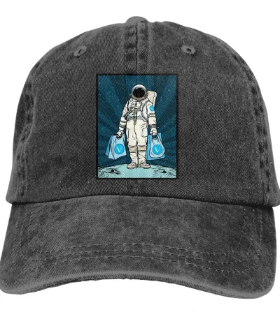 Boné com ilustração de um astronauta carregando duas mochilas.
