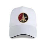 Boné branco com logotipo soviético, símbolo da URSS e da conquista espacial.