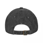 Boné em denim cinza escuro visto de costas com fivela ajustável, estilo descontraído e tendência.