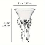 Vaso de vidro transparente com design de tentáculos, altura de 13,3 cm e diâmetro de 8,3 cm, ideal para decoração científica ou moderna.