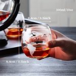 Copo de vinho em vidro transparente com gravação do mapa-múndi, dimensões 8,4 cm de diâmetro, capacidade de 300 ml, ideal para decoração e degustação.