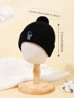 Chapéu de lã preto com logotipo científico bordado, tamanho ajustável 50-54cm, ideal para os amantes de ciência e moda.