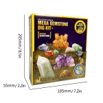 Kit de escavação de minerais com diversos cristais coloridos e fósseis, ideal para o aprendizado lúdico da geologia e descoberta de pedras preciosas.
