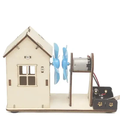 Mini casa a vento com motor eólico para decoração ou experiência científica. Perfeito para os amantes de ciências e decoração original.
