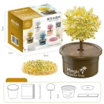 Árvore de cristal mágico em um vaso decorativo, ideal para decoração científica ou como objeto de coleção. Fácil de montar, este kit inclui uma árvore em cristais coloridos e um suporte em pó.
